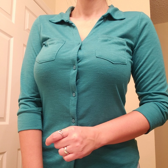 Teal button up blouse - Picture 1 of 2